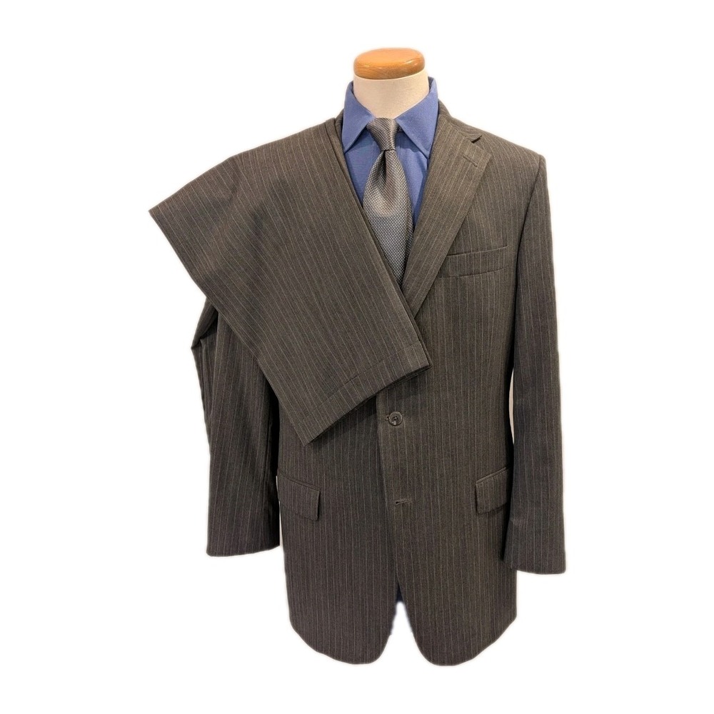vtg Hart Schaffner Marx 44L 37x30 Suit Grey Pinstripe Union Made USA Import Wool